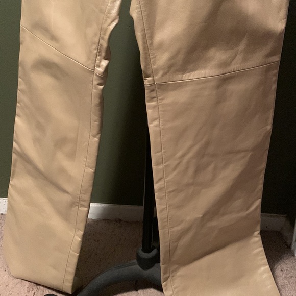 BNWOT 100% Leather fully lined Leather Pants, Size 14, beige color, no pockets. - Picture 2 of 16